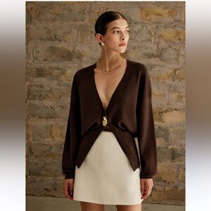 NWT Commense Golden Button Elegant Brown Cardigan